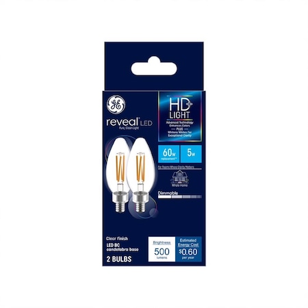 Current GE Reveal BC E12 (Candelabra) LED Bulb Pure Clean Light 60 W , 2PK 31879